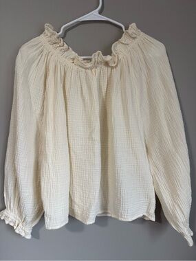 Newbury Kustom Cream Off-White Gauze Peasant Top Size Small Like New